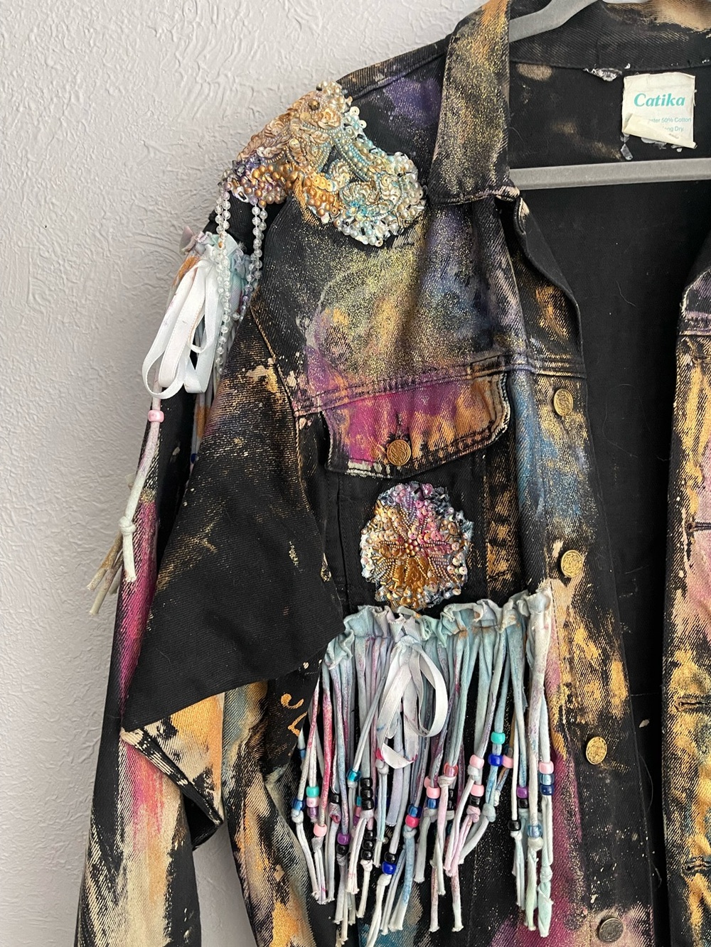 Vintage Catika Wearable Art Jacket Embellished Beaded Fringe Patchwork S/M - Picture 3 of 9